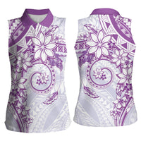 Polynesian Pattern With Plumeria Flowers Women Sleeveless Polo Shirt Purple
