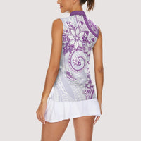 Polynesian Pattern With Plumeria Flowers Women Sleeveless Polo Shirt Purple