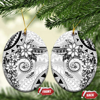 Polynesian Pattern With Plumeria Flowers Ceramic Ornament White LT05 Oval White - Polynesian Pride