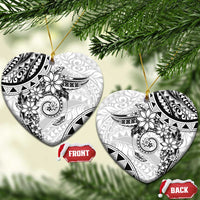 Polynesian Pattern With Plumeria Flowers Ceramic Ornament White LT05 Heart White - Polynesian Pride