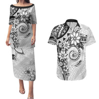 Polynesian Pattern With Plumeria Flowers Couples Matching Puletasi and Hawaiian Shirt White LT05 White - Polynesian Pride