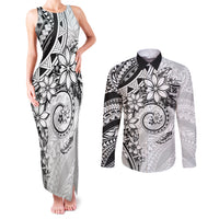 Polynesian Pattern With Plumeria Flowers Couples Matching Tank Maxi Dress and Long Sleeve Button Shirt White LT05 White - Polynesian Pride