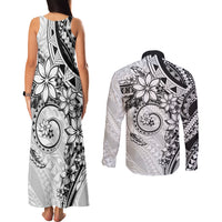 Polynesian Pattern With Plumeria Flowers Couples Matching Tank Maxi Dress and Long Sleeve Button Shirt White LT05 - Polynesian Pride