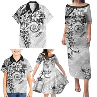Polynesian Pattern With Plumeria Flowers Family Matching Puletasi and Hawaiian Shirt White LT05 - Polynesian Pride