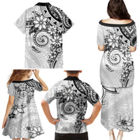 Polynesian Pattern With Plumeria Flowers Family Matching Puletasi and Hawaiian Shirt White LT05 - Polynesian Pride