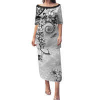 Polynesian Pattern With Plumeria Flowers Family Matching Puletasi and Hawaiian Shirt White LT05 Mom's Dress White - Polynesian Pride