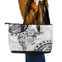 Polynesian Pattern With Plumeria Flowers Leather Tote Bag White LT05 - Polynesian Pride