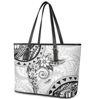 Polynesian Pattern With Plumeria Flowers Leather Tote Bag White LT05 - Polynesian Pride