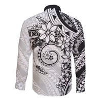 Polynesian Pattern With Plumeria Flowers Long Sleeve Button Shirt White