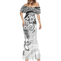 Polynesian Pattern With Plumeria Flowers Mermaid Dress White LT05 - Polynesian Pride
