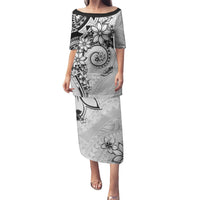 Polynesian Pattern With Plumeria Flowers Puletasi White LT05 Long Dress White - Polynesian Pride