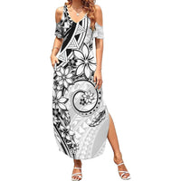 Polynesian Pattern With Plumeria Flowers Summer Maxi Dress White LT05 Women White - Polynesian Pride