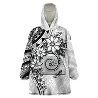 Polynesian Pattern With Plumeria Flowers Wearable Blanket Hoodie White LT05 One Size White - Polynesian Pride