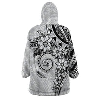 Polynesian Pattern With Plumeria Flowers Wearable Blanket Hoodie White LT05 - Polynesian Pride