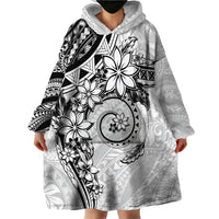 Polynesian Pattern With Plumeria Flowers Wearable Blanket Hoodie White LT05 - Polynesian Pride