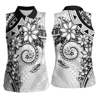 Polynesian Pattern With Plumeria Flowers Women Sleeveless Polo Shirt White