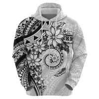 Polynesian Pattern With Plumeria Flowers Zip Hoodie White