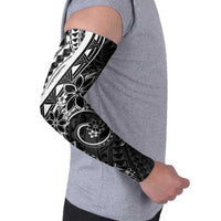 Polynesian Pattern With Plumeria Flowers Arm Sleeves Black - Polynesian Pride