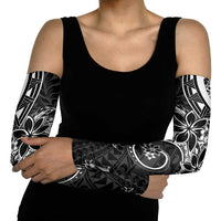 Polynesian Pattern With Plumeria Flowers Arm Sleeves Black - Polynesian Pride