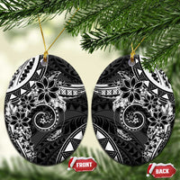Polynesian Pattern With Plumeria Flowers Ceramic Ornament Black LT05 Oval Black - Polynesian Pride