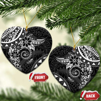 Polynesian Pattern With Plumeria Flowers Ceramic Ornament Black LT05 Heart Black - Polynesian Pride