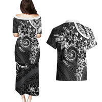 Polynesian Pattern With Plumeria Flowers Couples Matching Puletasi and Hawaiian Shirt Black LT05 - Polynesian Pride