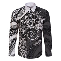 Polynesian Pattern With Plumeria Flowers Family Matching Off Shoulder Maxi Dress and Hawaiian Shirt Black LT05 Dad's Shirt - Long Sleeve Black - Polynesian Pride