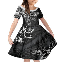 Polynesian Pattern With Plumeria Flowers Family Matching Puletasi and Hawaiian Shirt Black LT05 Daughter's Dress Black - Polynesian Pride