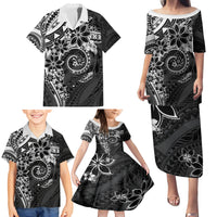 Polynesian Pattern With Plumeria Flowers Family Matching Puletasi and Hawaiian Shirt Black LT05 - Polynesian Pride