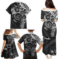 Polynesian Pattern With Plumeria Flowers Family Matching Puletasi and Hawaiian Shirt Black LT05 - Polynesian Pride
