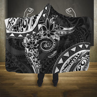 Polynesian Pattern With Plumeria Flowers Hooded Blanket Black LT05 One Size Black - Polynesian Pride