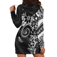 Polynesian Pattern With Plumeria Flowers Hoodie Dress Black LT05 - Polynesian Pride