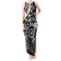 Polynesian Pattern With Plumeria Flowers Tank Maxi Dress Black LT05 Women Black - Polynesian Pride