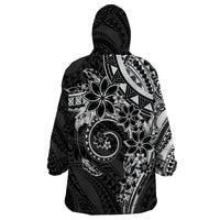 Polynesian Pattern With Plumeria Flowers Wearable Blanket Hoodie Black LT05 - Polynesian Pride