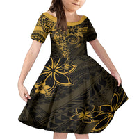 Polynesian Sunset Plumeria Family Matching Summer Maxi Dress and Hawaiian Shirt Gold Polynesian Tattoo LT05 Daughter's Dress Gold - Polynesian Pride