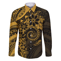 Polynesian Sunset Plumeria Family Matching Summer Maxi Dress and Hawaiian Shirt Gold Polynesian Tattoo LT05 Dad's Shirt - Long Sleeve Gold - Polynesian Pride
