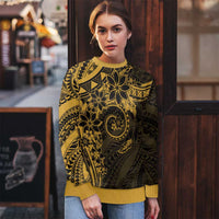 Polynesian Sunset Plumeria Ugly Christmas Sweater Gold Polynesian Tattoo