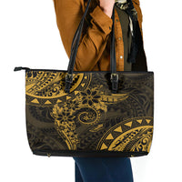 Polynesian Sunset Plumeria Leather Tote Bag Gold Polynesian Tattoo LT05 - Polynesian Pride