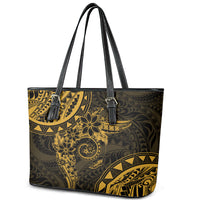 Polynesian Sunset Plumeria Leather Tote Bag Gold Polynesian Tattoo LT05 - Polynesian Pride