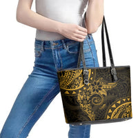 Polynesian Sunset Plumeria Leather Tote Bag Gold Polynesian Tattoo LT05 - Polynesian Pride