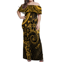 Polynesian Sunset Plumeria Off Shoulder Maxi Dress Gold Polynesian Tattoo LT05 Women Gold - Polynesian Pride