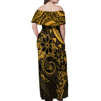 Polynesian Sunset Plumeria Off Shoulder Maxi Dress Gold Polynesian Tattoo LT05 - Polynesian Pride