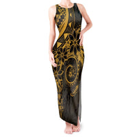 Polynesian Sunset Plumeria Tank Maxi Dress Gold Polynesian Tattoo LT05 Women Gold - Polynesian Pride