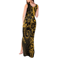Polynesian Sunset Plumeria Tank Maxi Dress Gold Polynesian Tattoo LT05 - Polynesian Pride