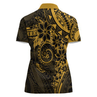 Polynesian Sunset Plumeria Women Polo Shirt Gold Polynesian Tattoo