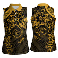 Polynesian Sunset Plumeria Women Sleeveless Polo Shirt Gold Polynesian Tattoo