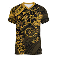 Polynesian Sunset Plumeria Women V-Neck T-Shirt Gold Polynesian Tattoo