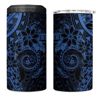 Navy Polynesian Pattern With Plumeria Flowers 4 in 1 Can Cooler Tumbler