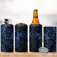 Navy Polynesian Pattern With Plumeria Flowers 4 in 1 Can Cooler Tumbler