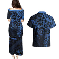 Polynesian Sunset Plumeria Couples Matching Puletasi and Hawaiian Shirt Navy Polynesian Tattoo LT05 - Polynesian Pride